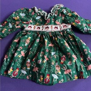 Green Nutcracker smocked Dress with Lace Trim